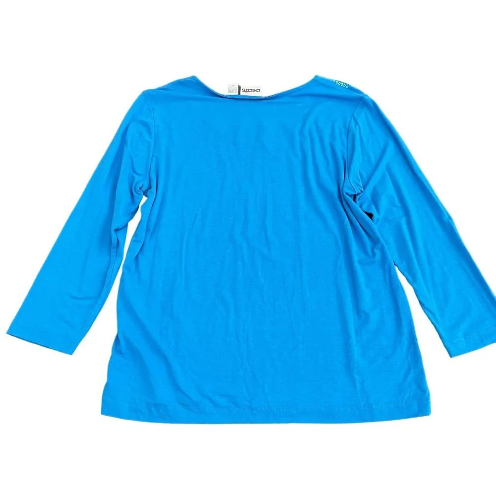 Chico's Women's Teal Sequin LS Top Blouse, Size 1 (US S) - Picture 5 of 7